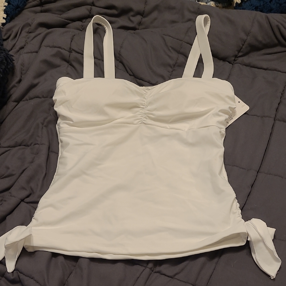 Jessica Ray White Tankini Swim Top with Ties